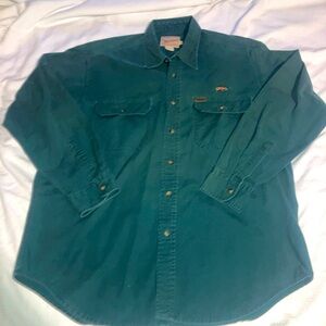 Woolrich Rugged Outdoor Wear Large Green Button Down trout